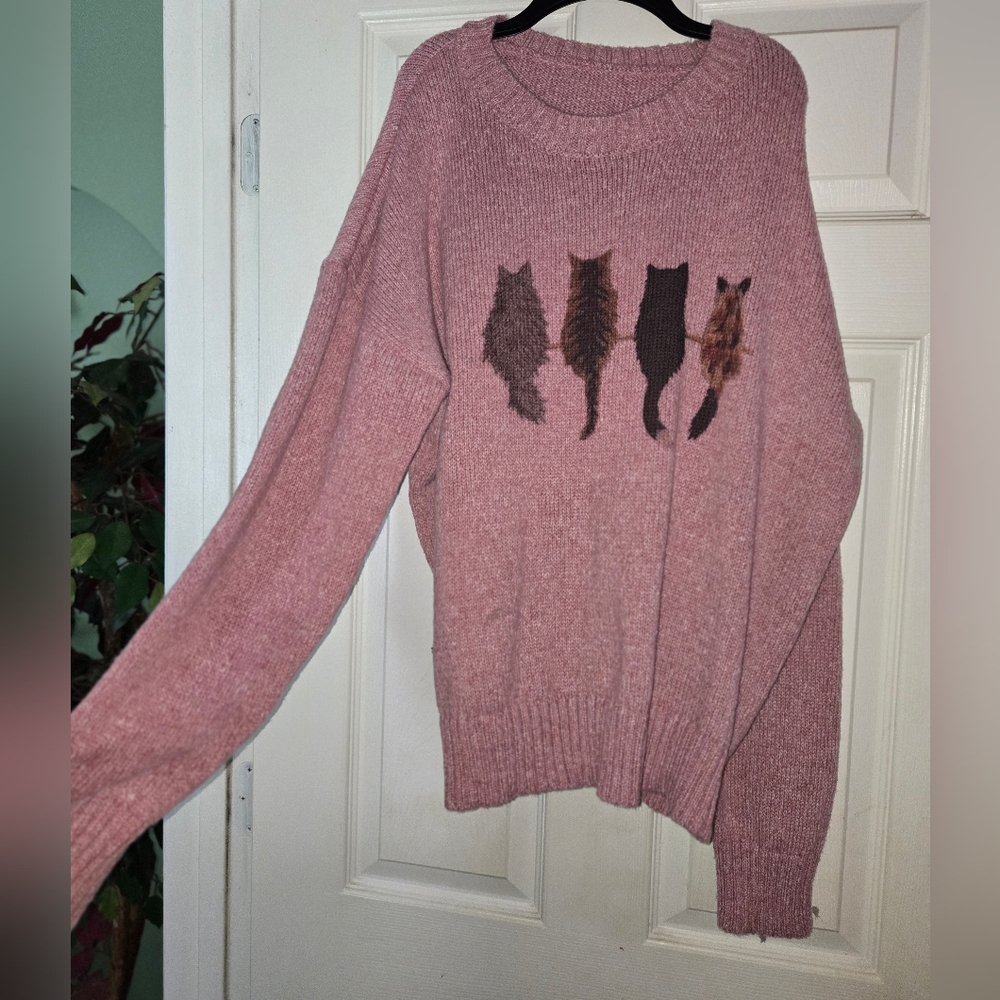 Pink Cat Pattern Sweater